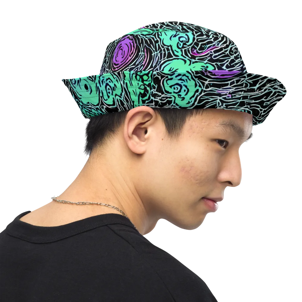 Neon Bloom Static on Reversible Bucket Hat — Right Outside