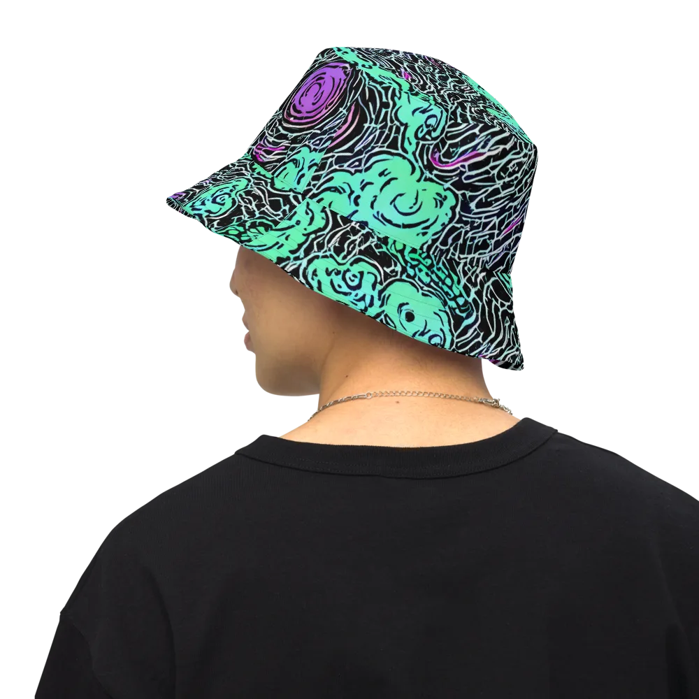 Neon Bloom Static on Reversible Bucket Hat — Back Inside