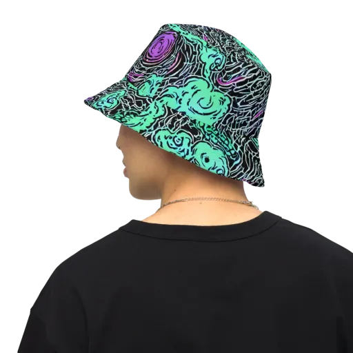 Neon Bloom Static on a Reversible Bucket Hat