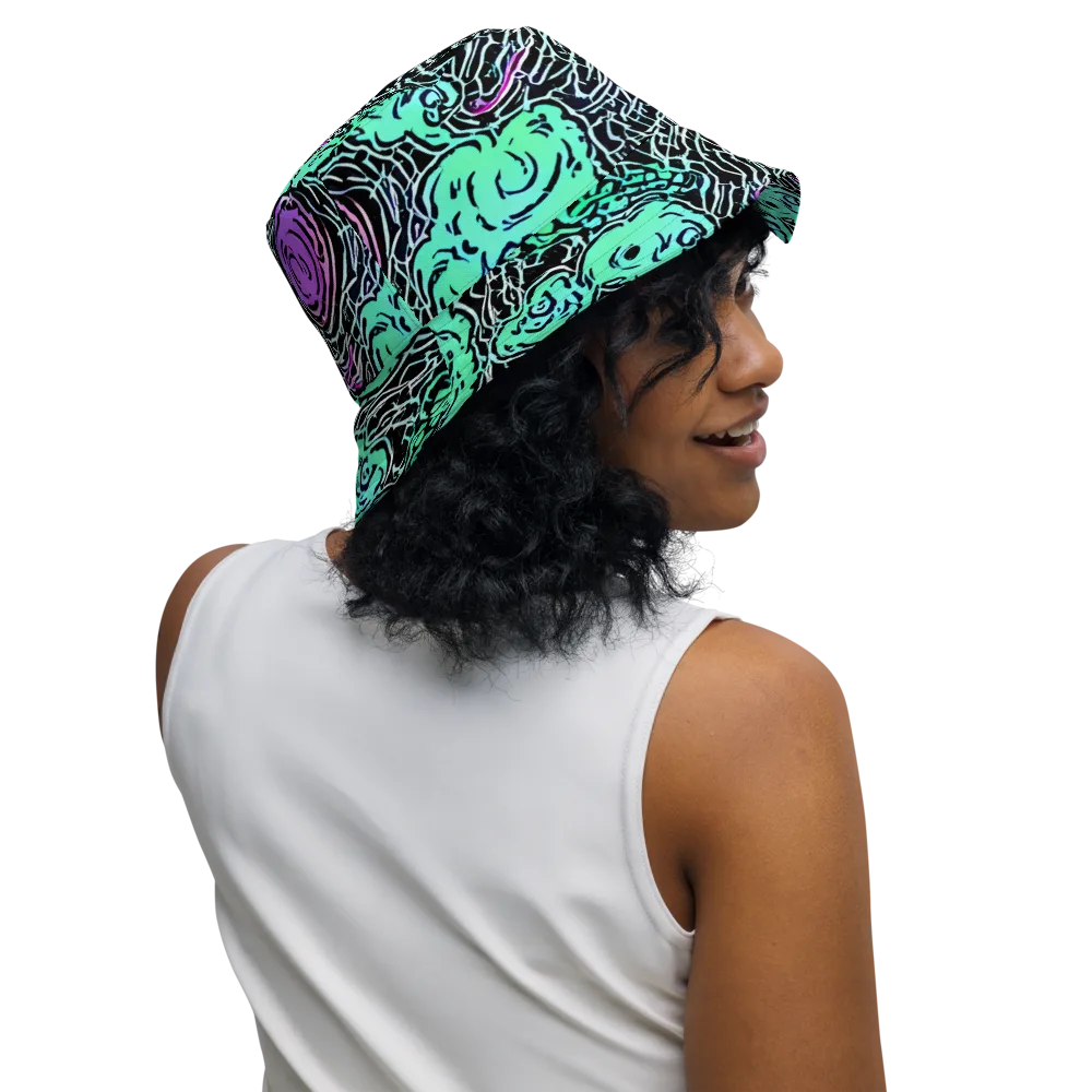Neon Bloom Static on Reversible Bucket Hat — Right Outside