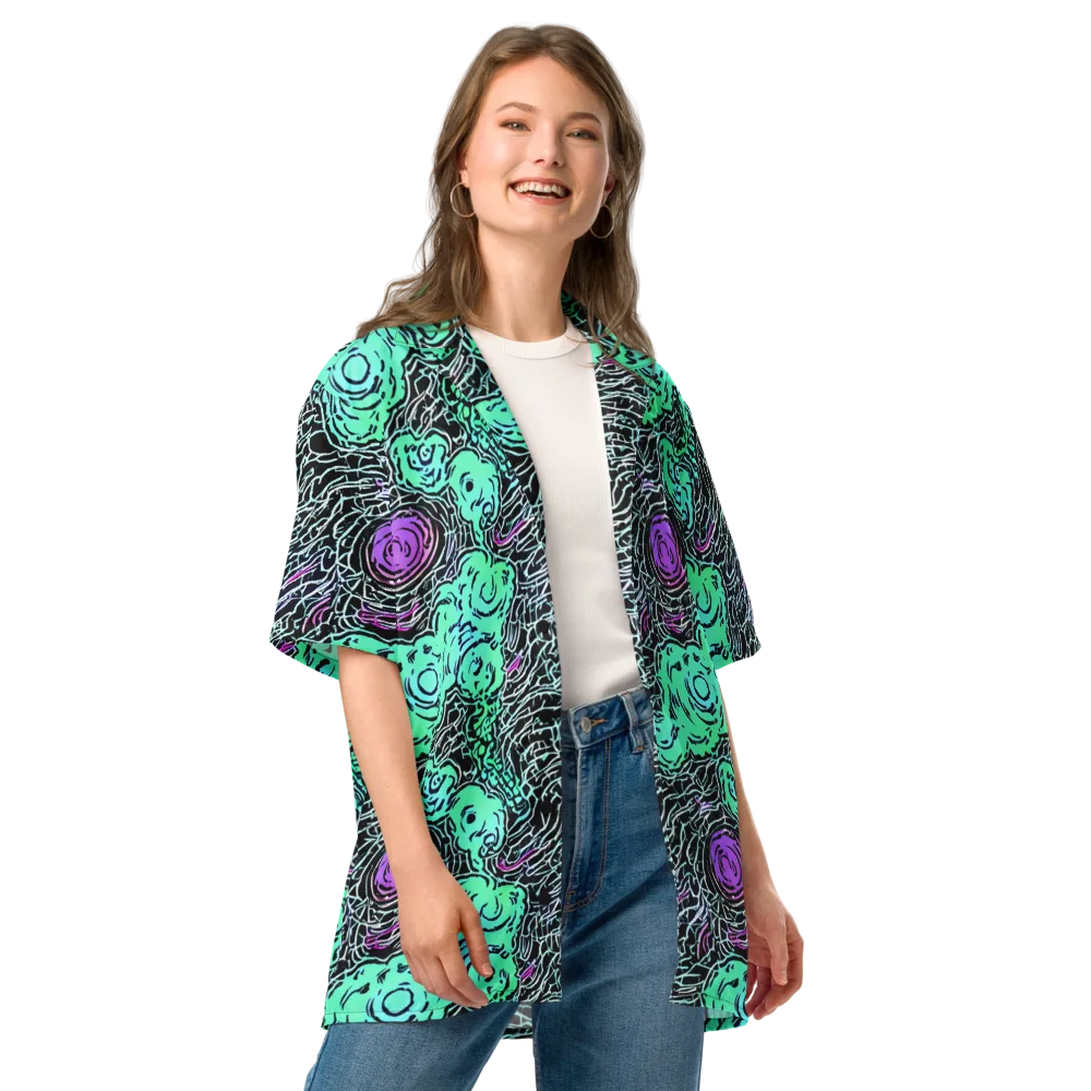 Neon Bloom Static on Button Shirt — Front