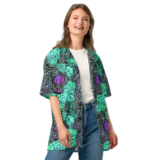 Neon Bloom Static on a Button Shirt