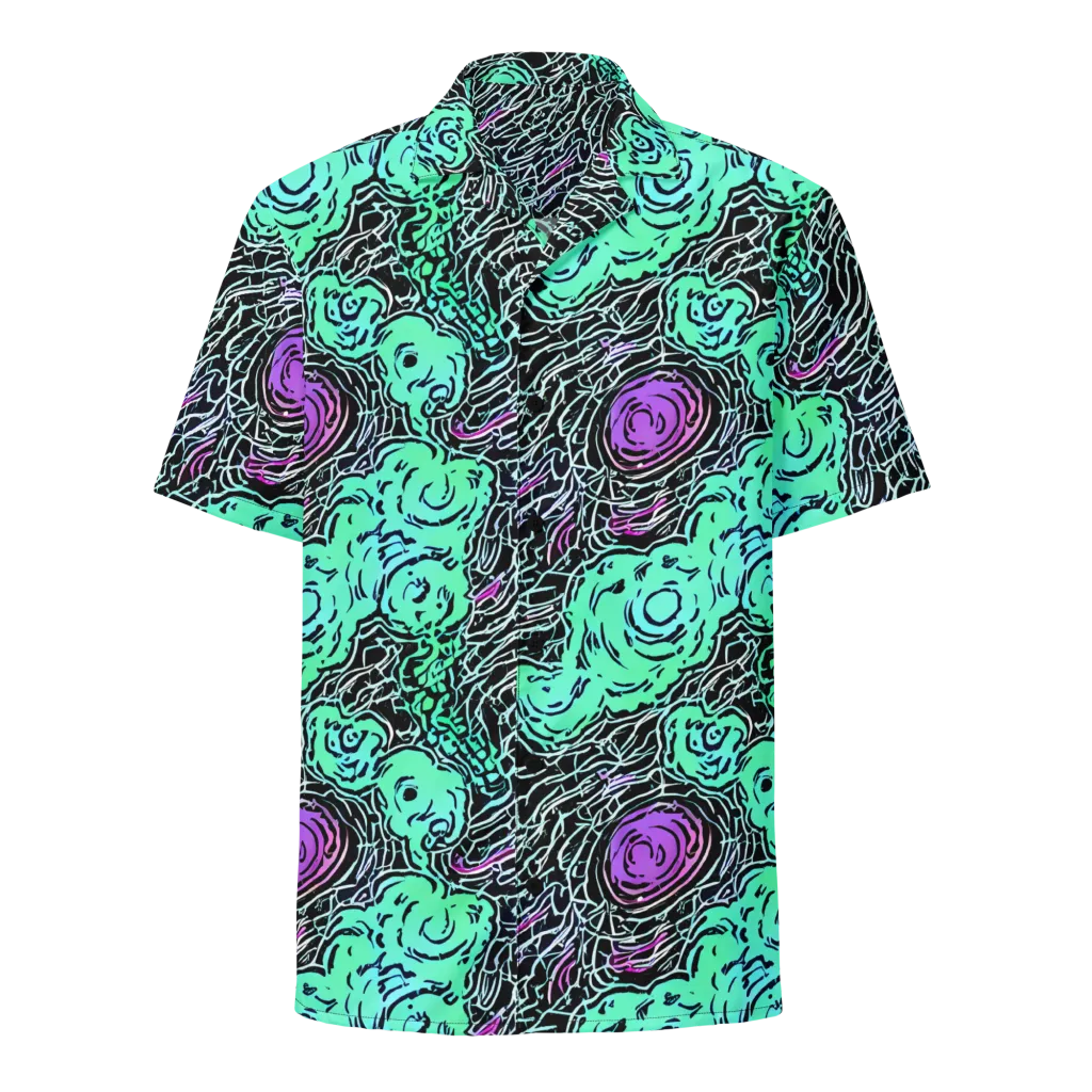 Neon Bloom Static on Button Shirt — Front
