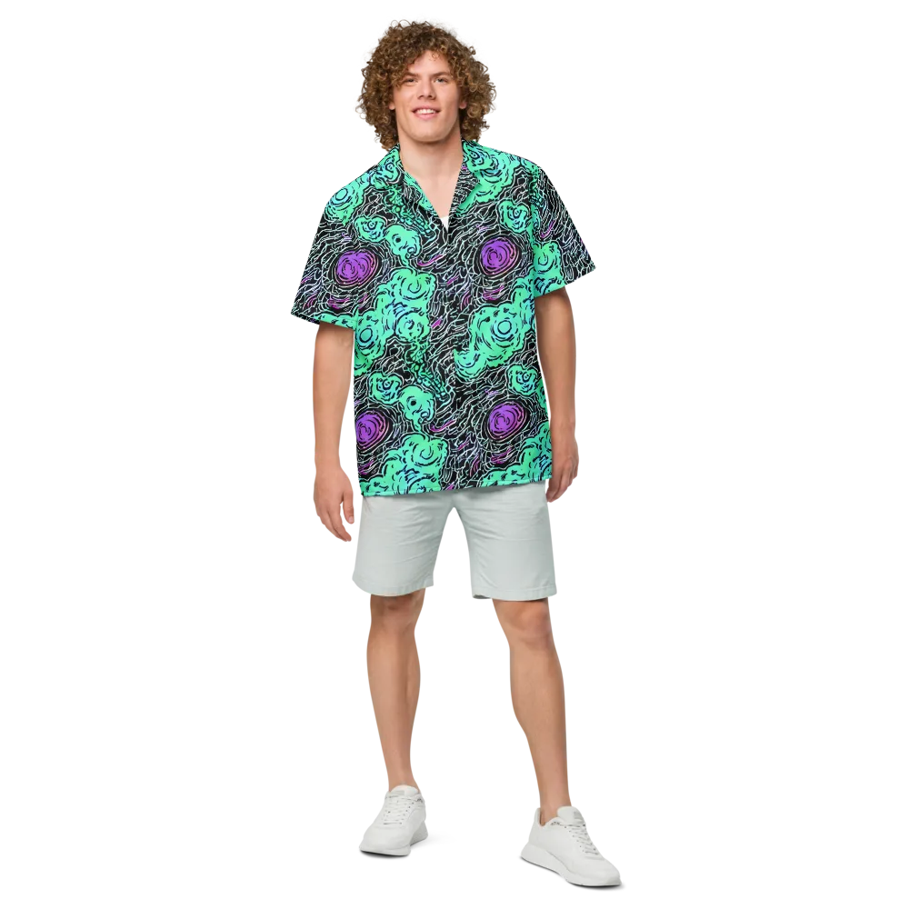 Neon Bloom Static on Button Shirt — Front