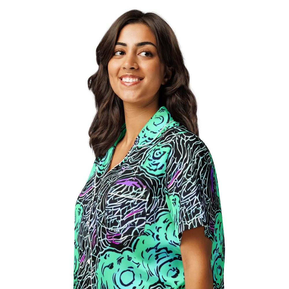 Neon Bloom Static on Women's Short Sleeve Pajama Top — Left Front
