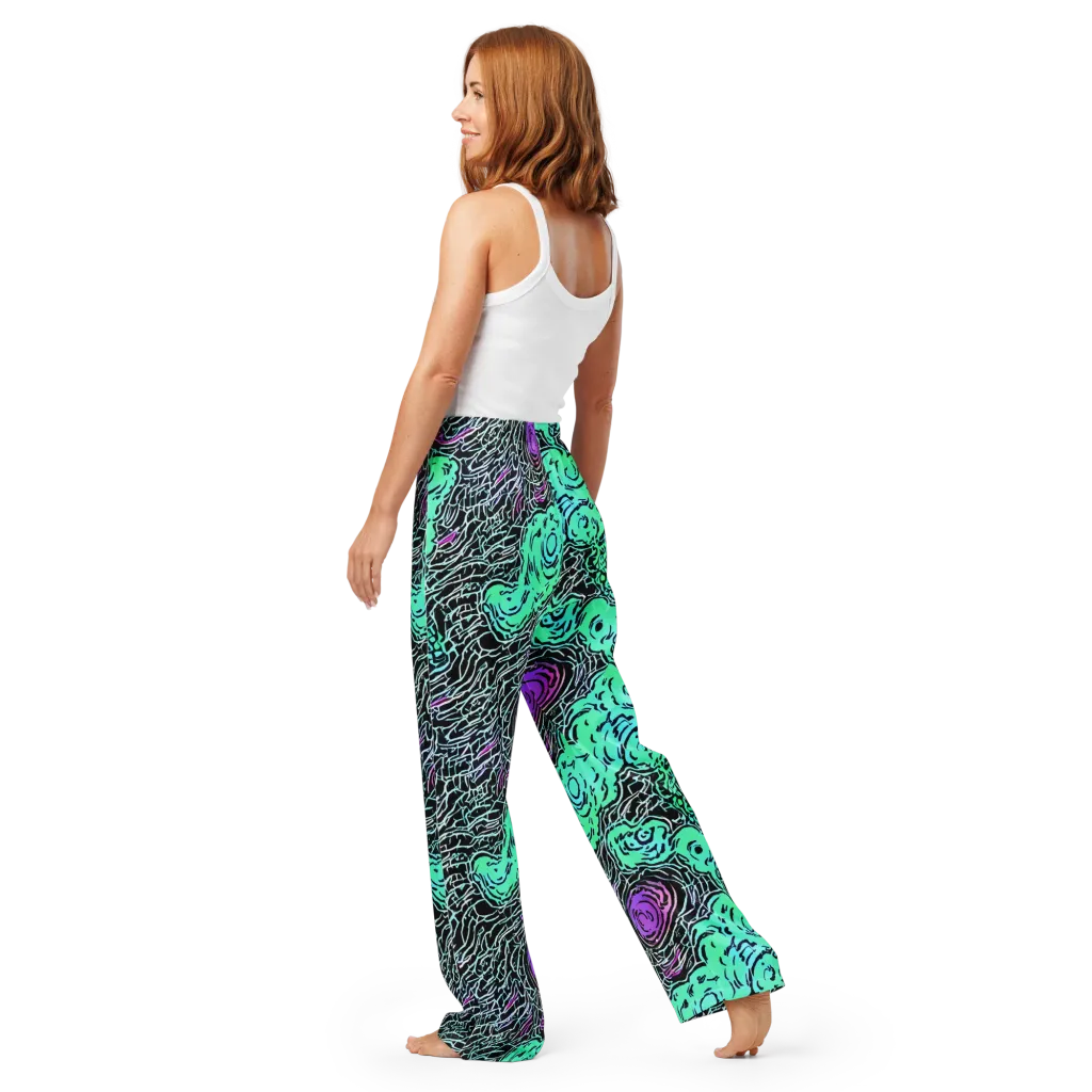 Neon Bloom Static on Women's Pajama Pants — Back