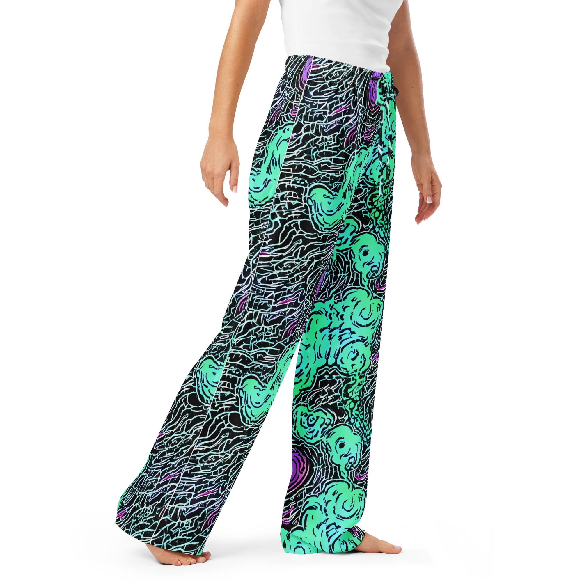 Neon Bloom Static on Women's Pajama Pants — Right Front
