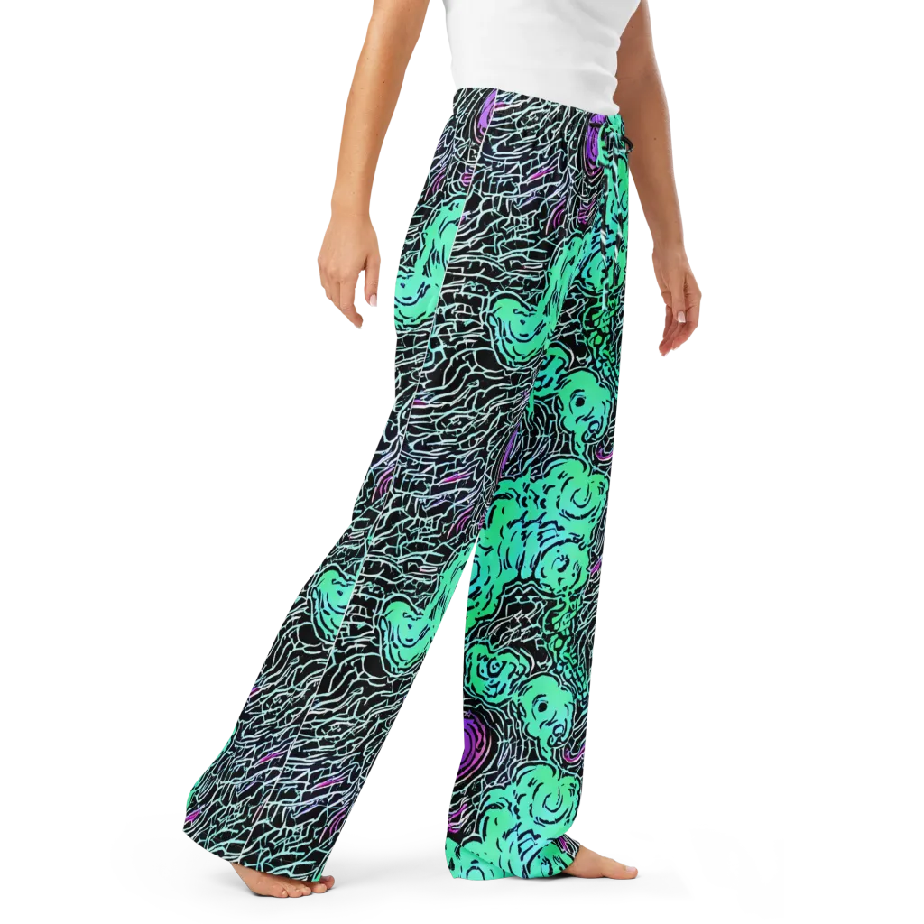 Neon Bloom Static on Women's Pajama Pants — Right Front