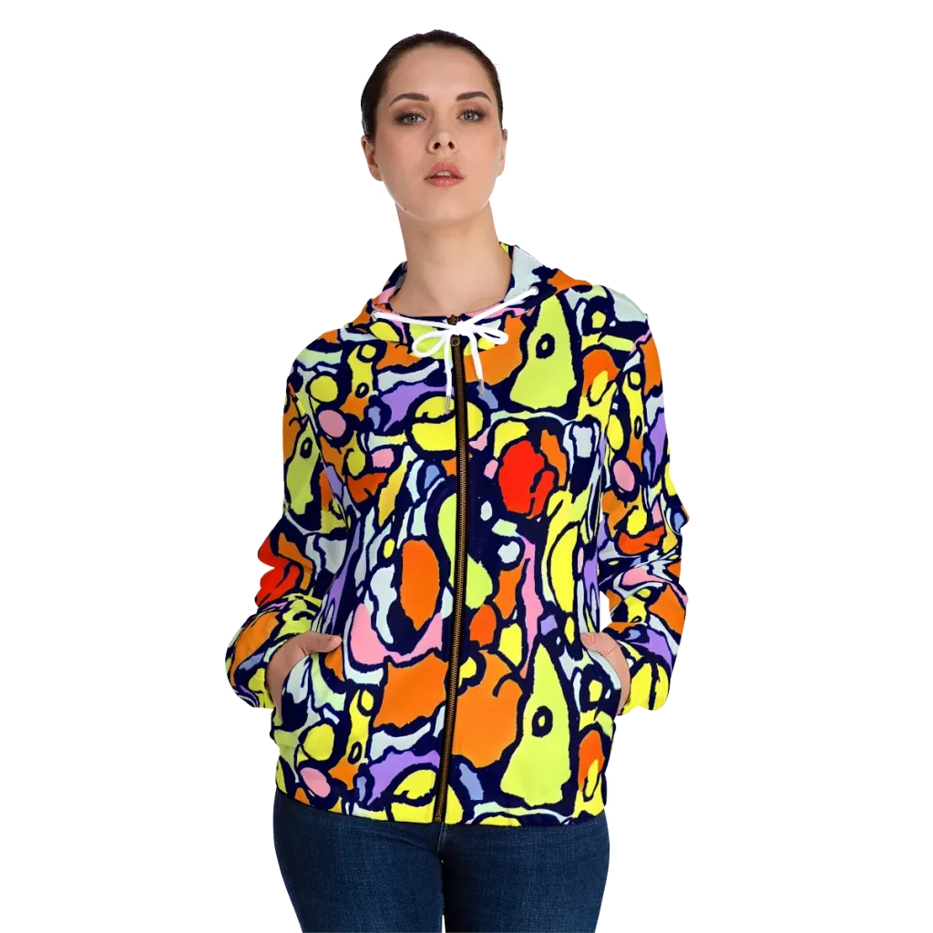Electric Contour on Women's Full-Zip Hoodie — Front On Person