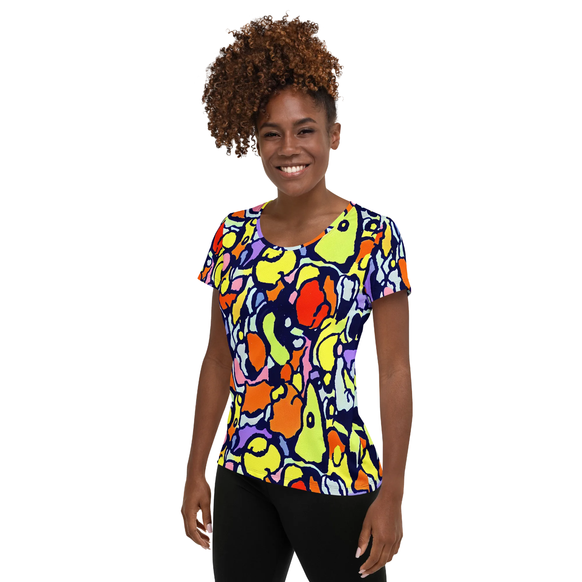Electric Contour on Women's Athletic T-Shirt — Left