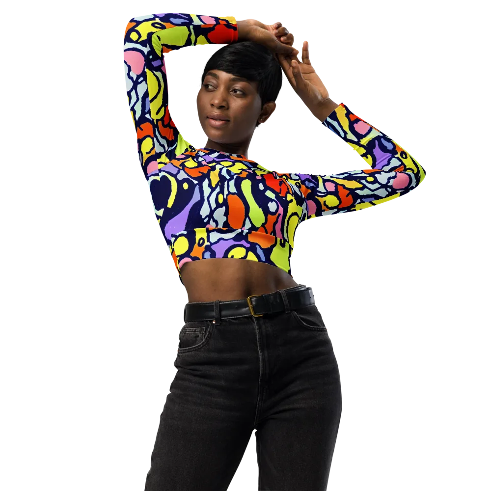 Electric Contour on Long Sleeve Crop Top — Front
