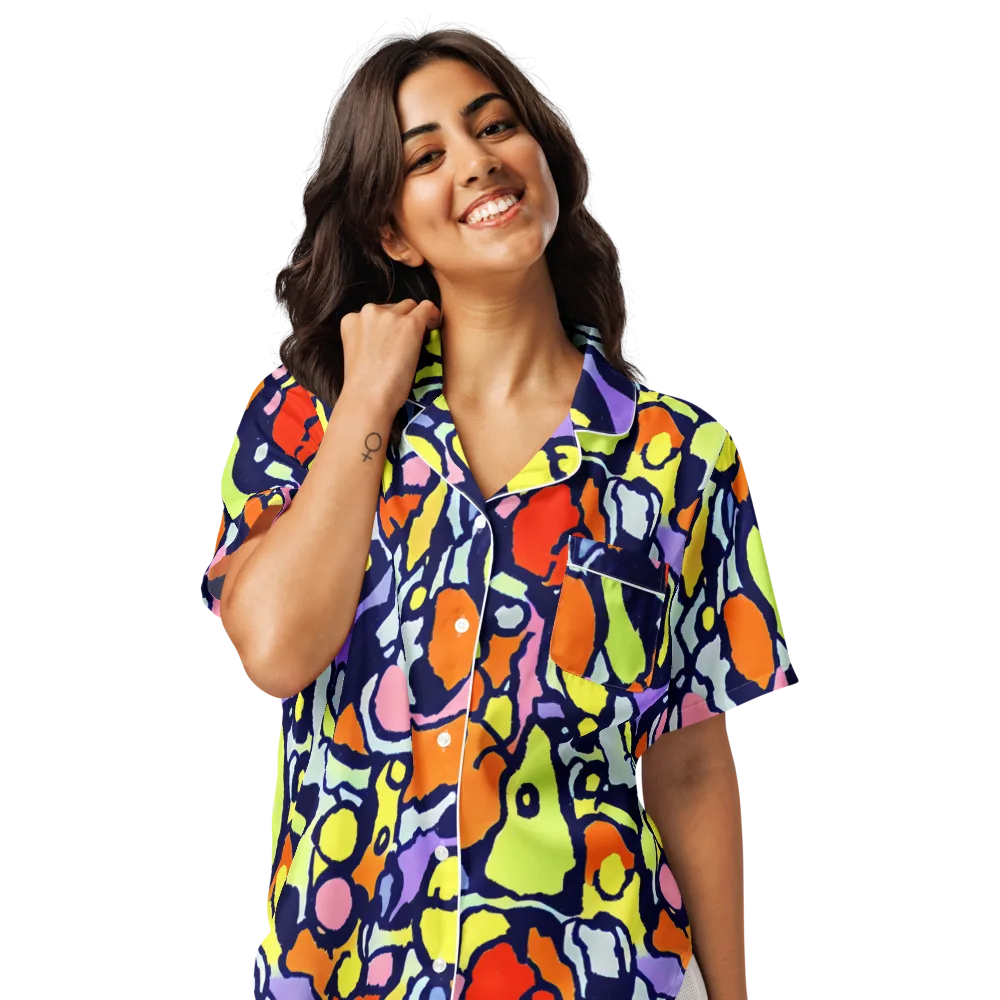 Electric Contour on Women's Short Sleeve Pajama Top — Front