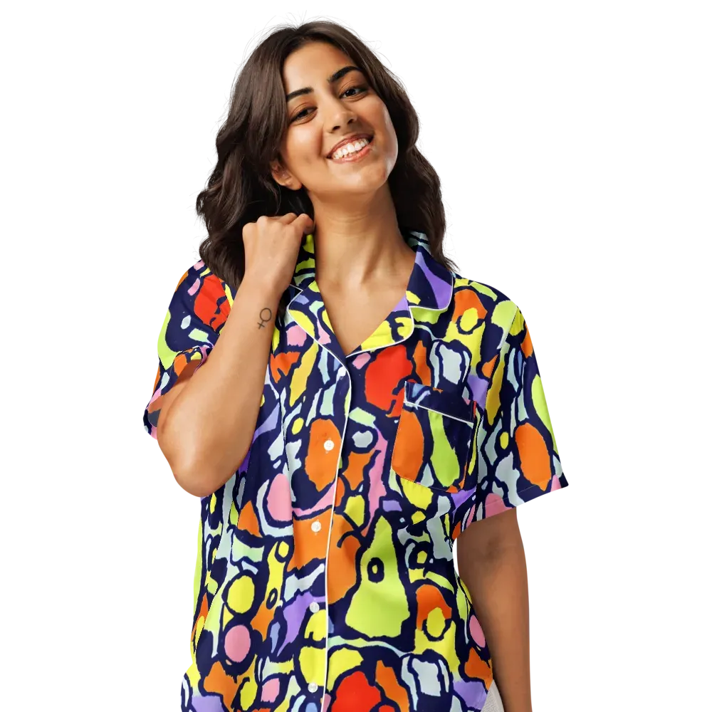 Electric Contour on Women's Short Sleeve Pajama Top — Front