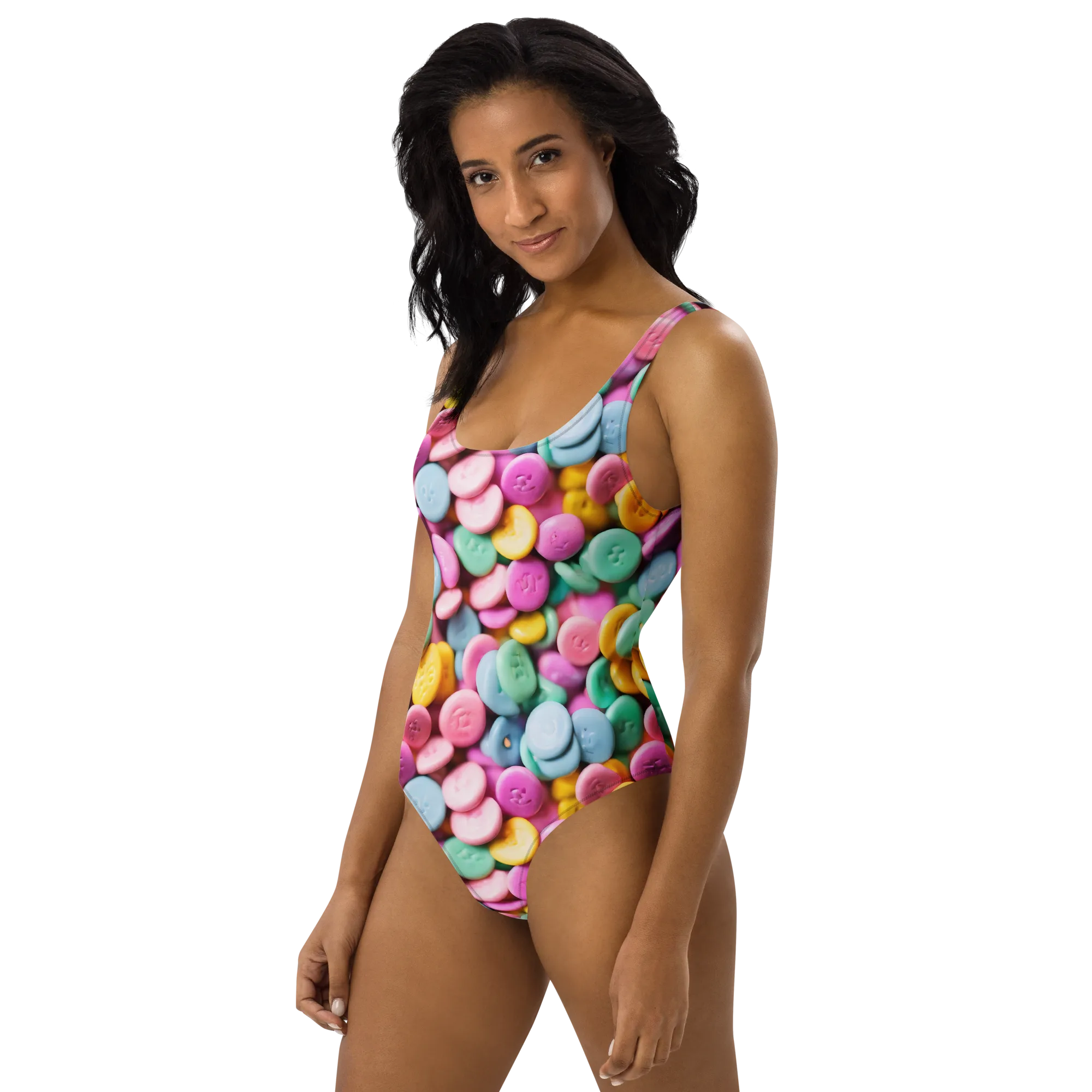 Candy Confetti on One-Piece Swimsuit — Left