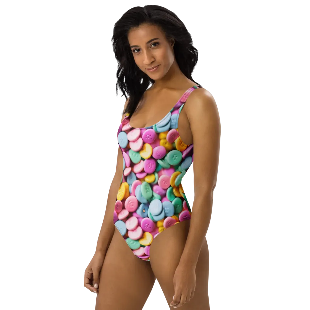 Candy Confetti on One-Piece Swimsuit — Left