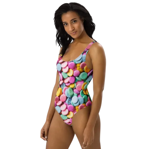 Candy Confetti on a One-Piece Swimsuit