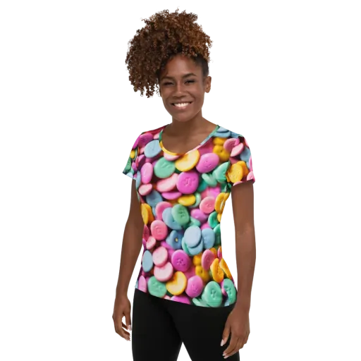 Candy Confetti on a Women's Athletic T-Shirt