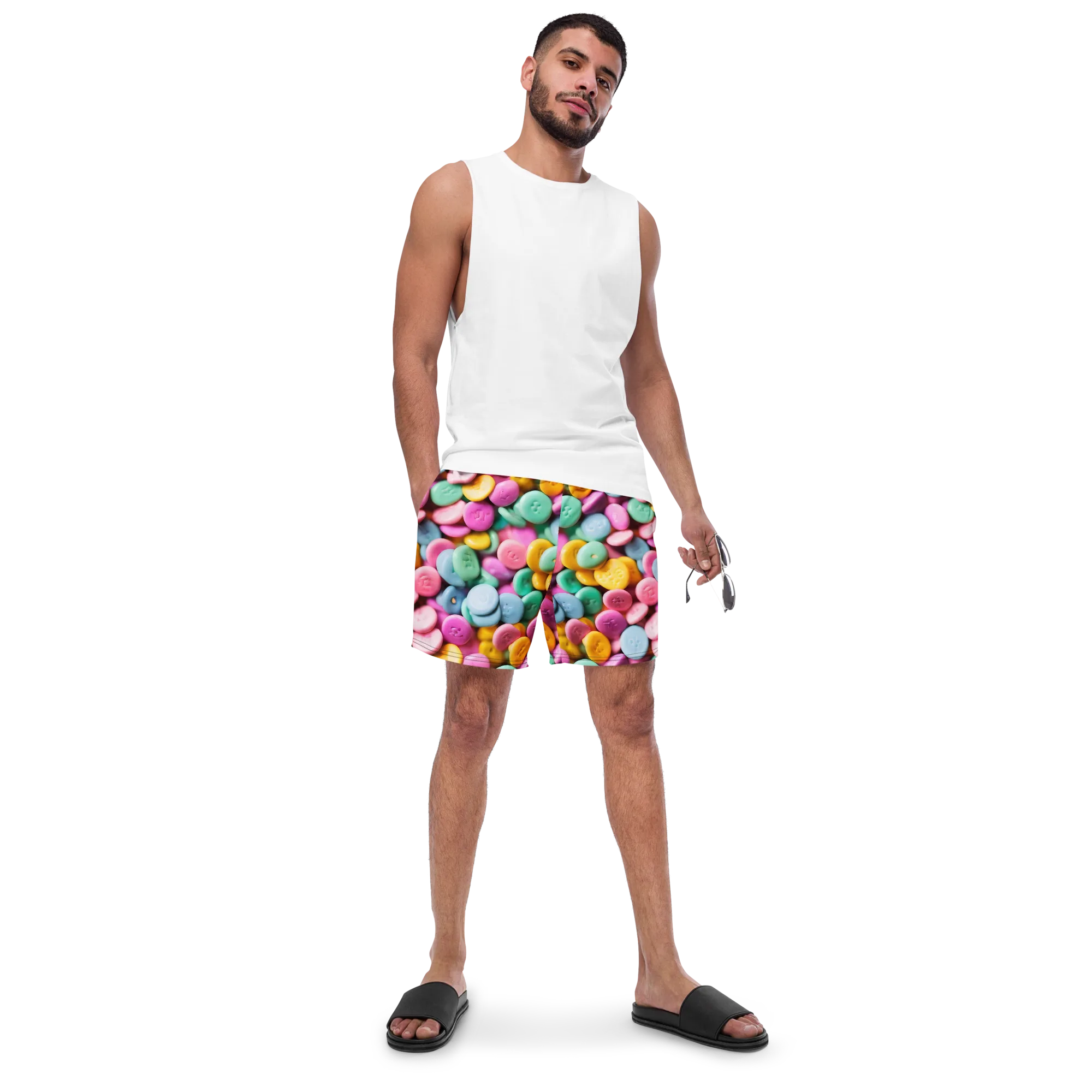 Candy Confetti on Swim Trunks — Front