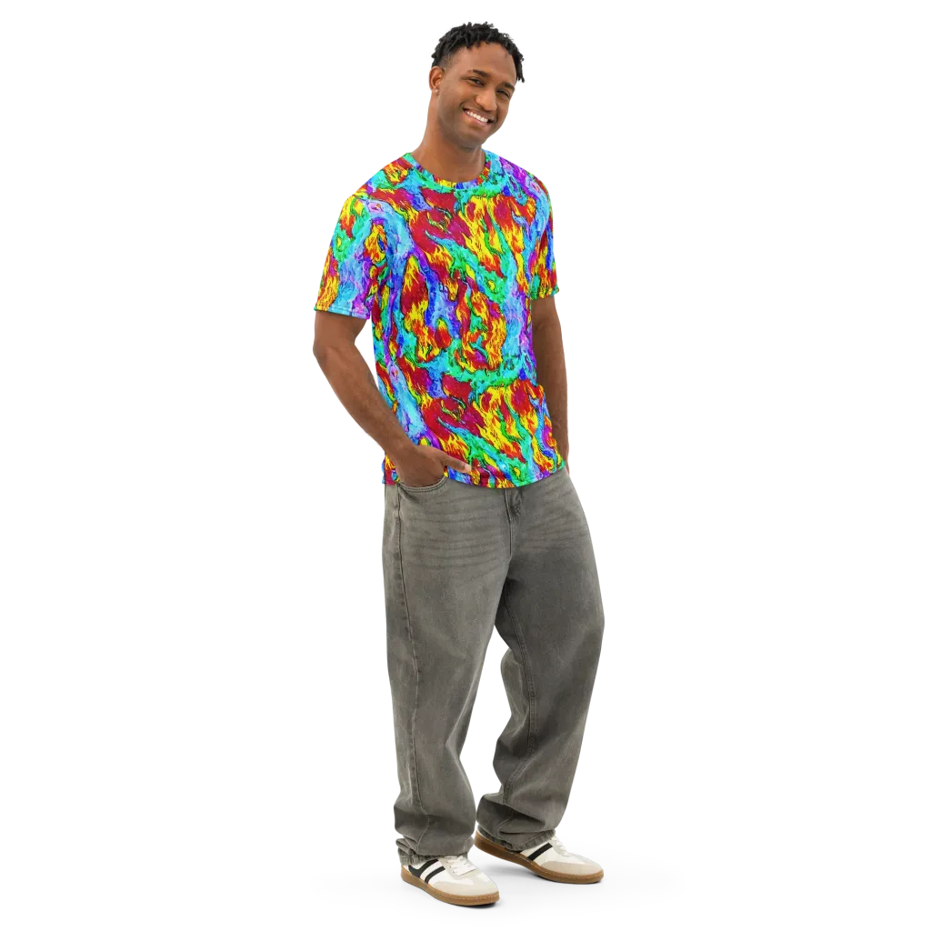 Prismatic Blaze on Men's Cotton Crew Neck T-Shirt — Right Front