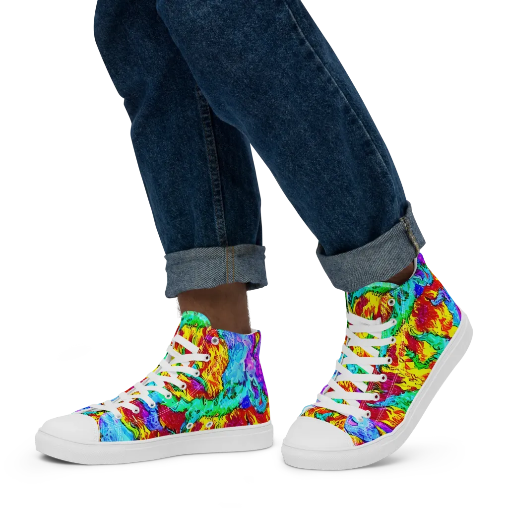 Prismatic Blaze on Men's High Top Canvas Shoes — Left