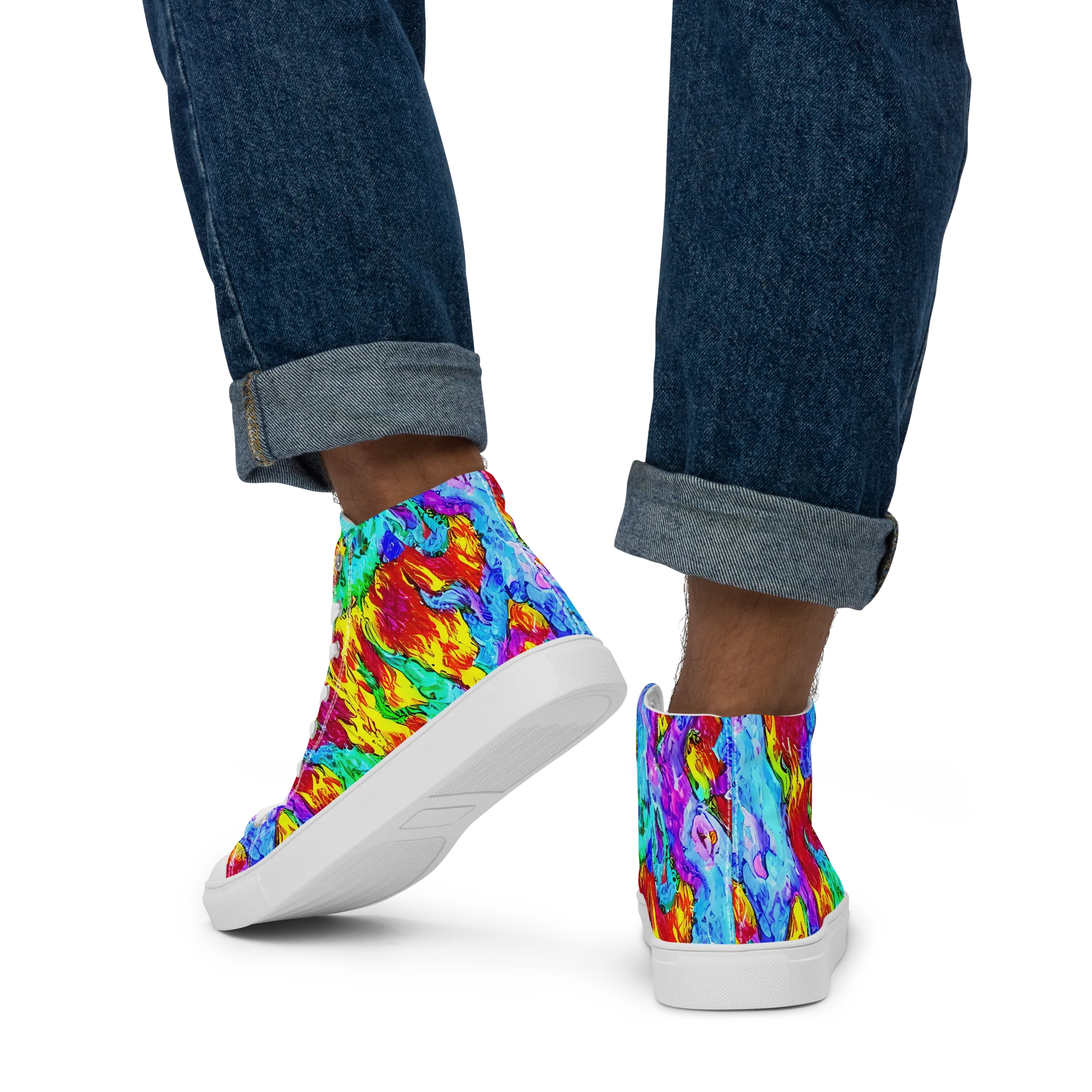 Prismatic Blaze on Men's High Top Canvas Shoes — Back