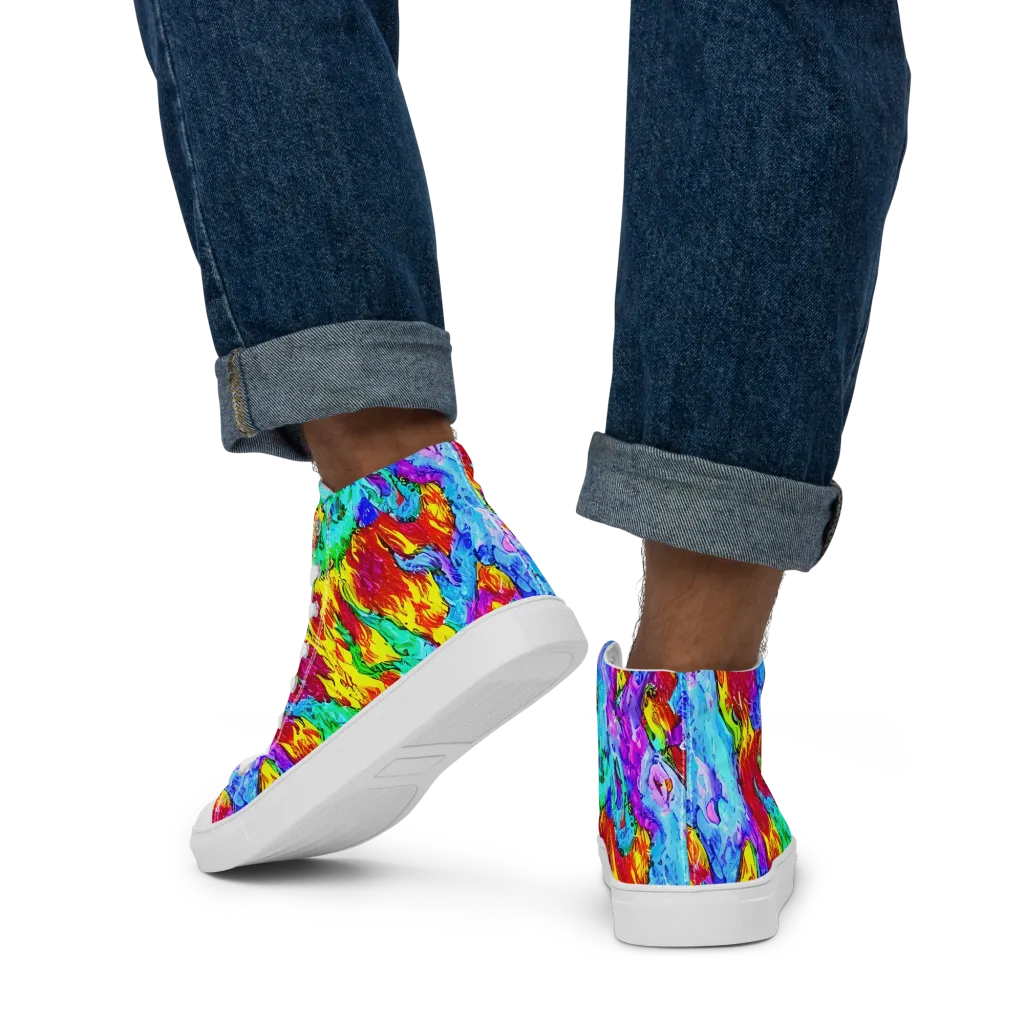 Prismatic Blaze on Men's High Top Canvas Shoes — Back