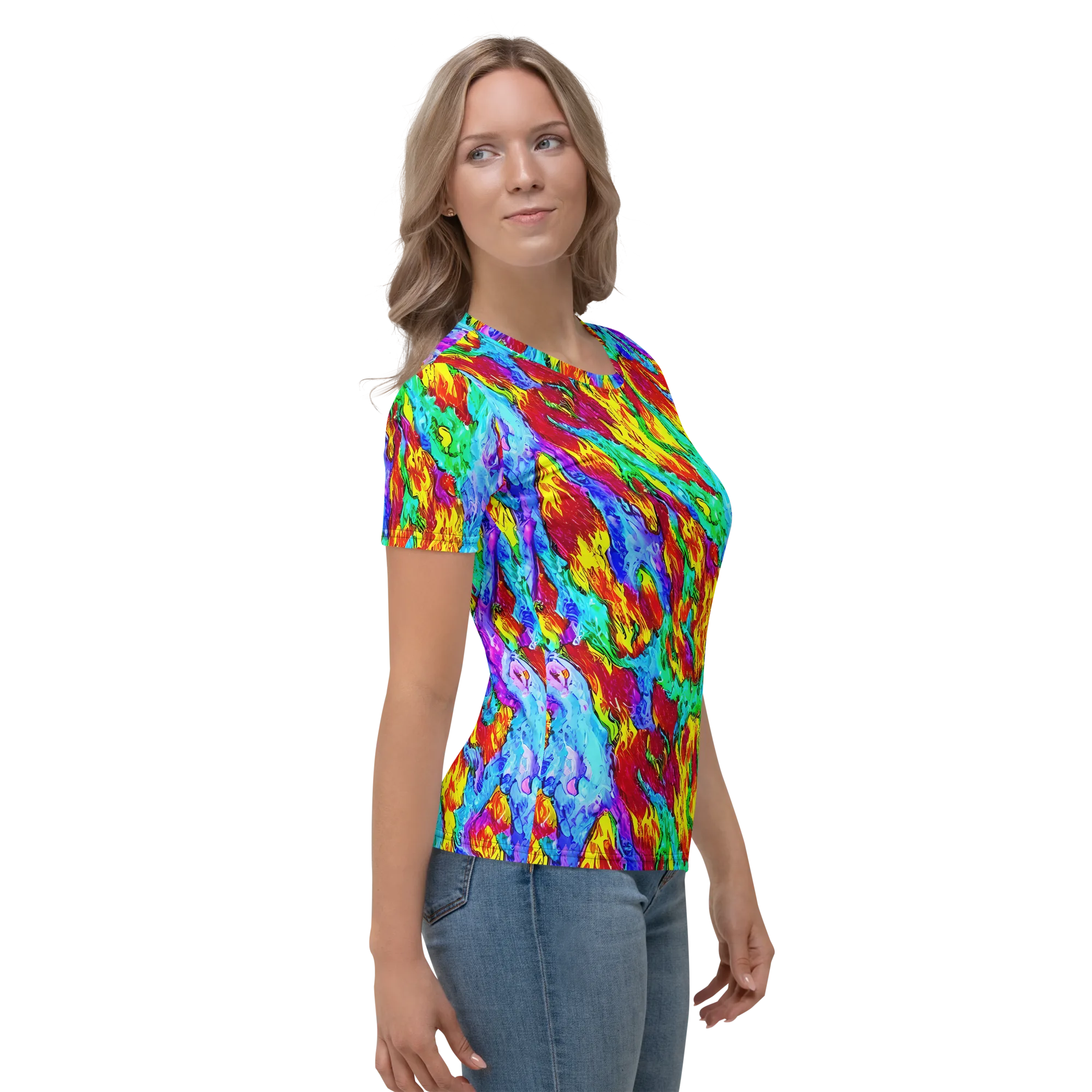 Prismatic Blaze on Women's Crew Neck T-Shirt — Right