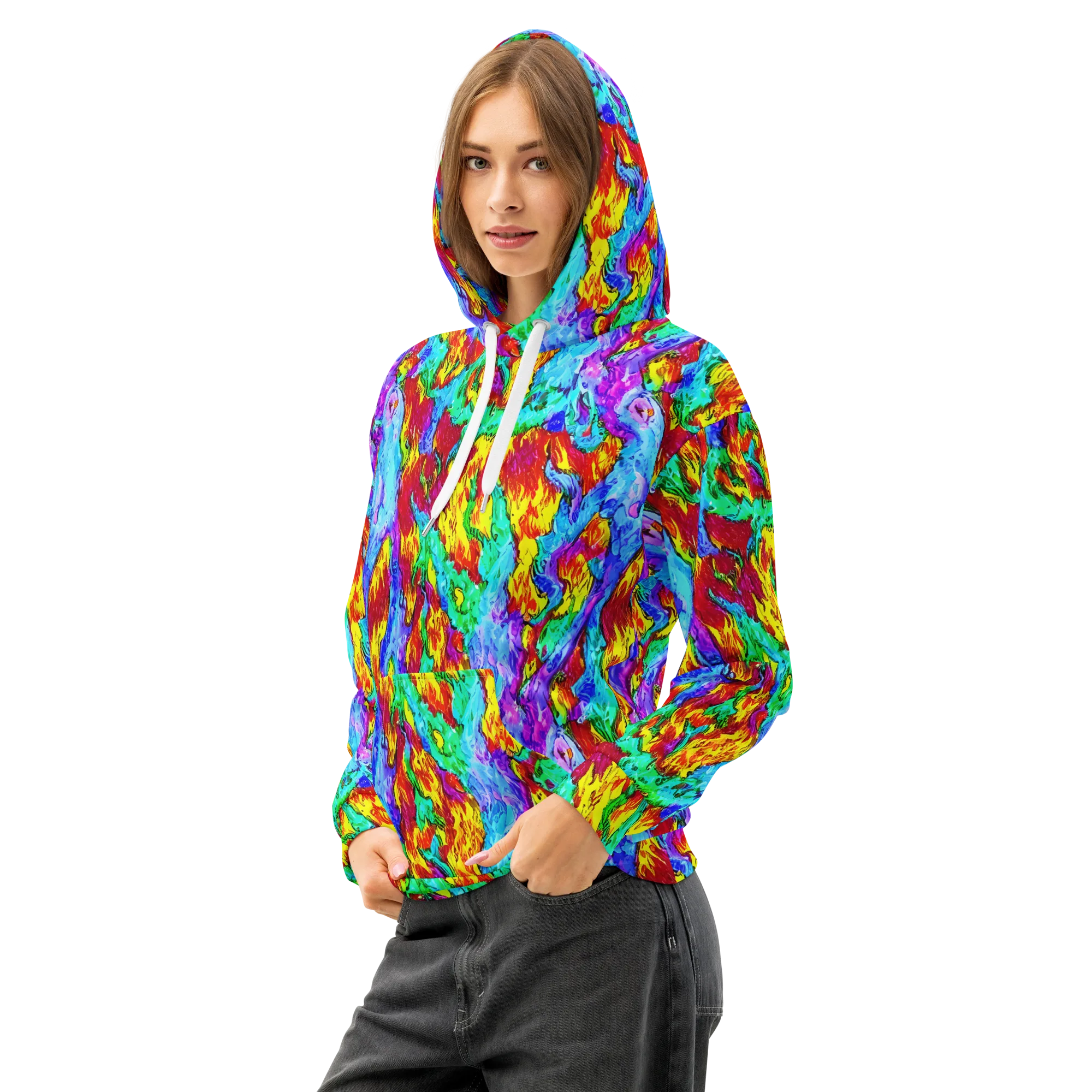 Prismatic Blaze on Cotton Hoodie — Left Front
