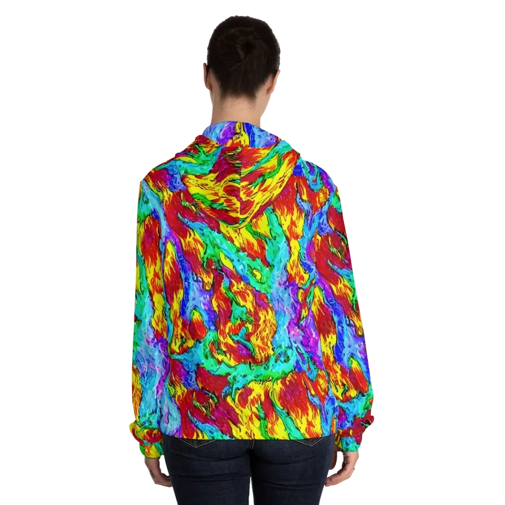 Prismatic Blaze on Women's Full-Zip Hoodie — Back On Person