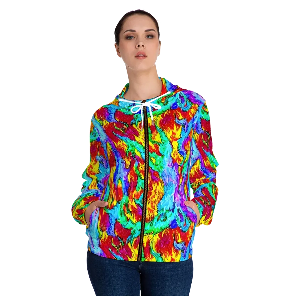 Prismatic Blaze on Women's Full-Zip Hoodie — Front On Person