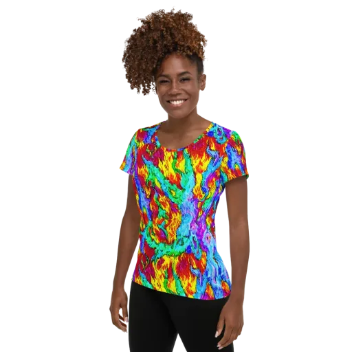 Prismatic Blaze on a Women's Athletic T-Shirt