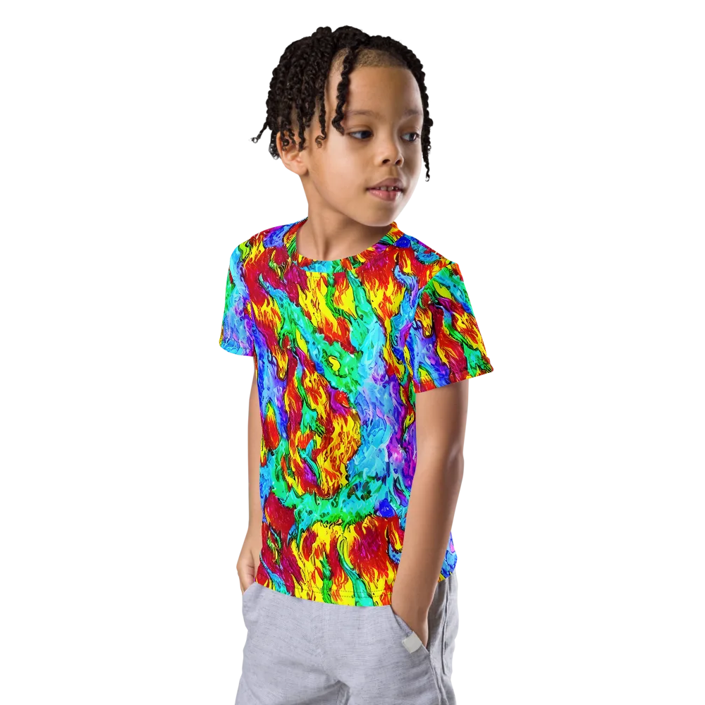 Prismatic Blaze on Kids Crew Neck T-Shirt — Left Front
