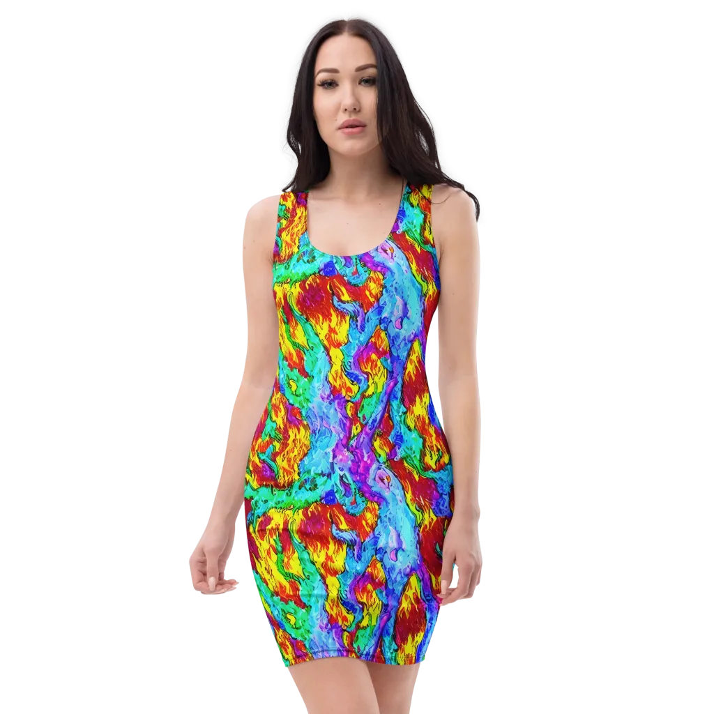 Prismatic Blaze on Bodycon Dress — Front