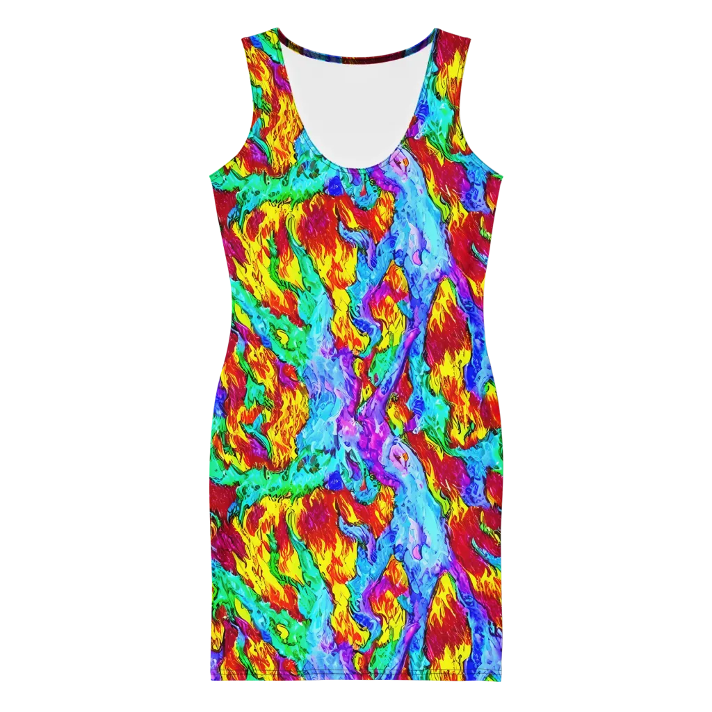 Prismatic Blaze on Bodycon Dress — Front