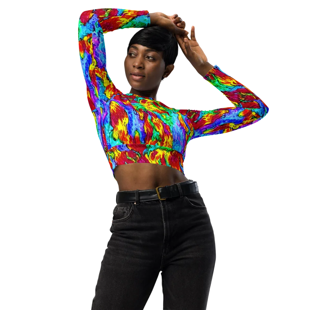 Prismatic Blaze on Long Sleeve Crop Top — Front