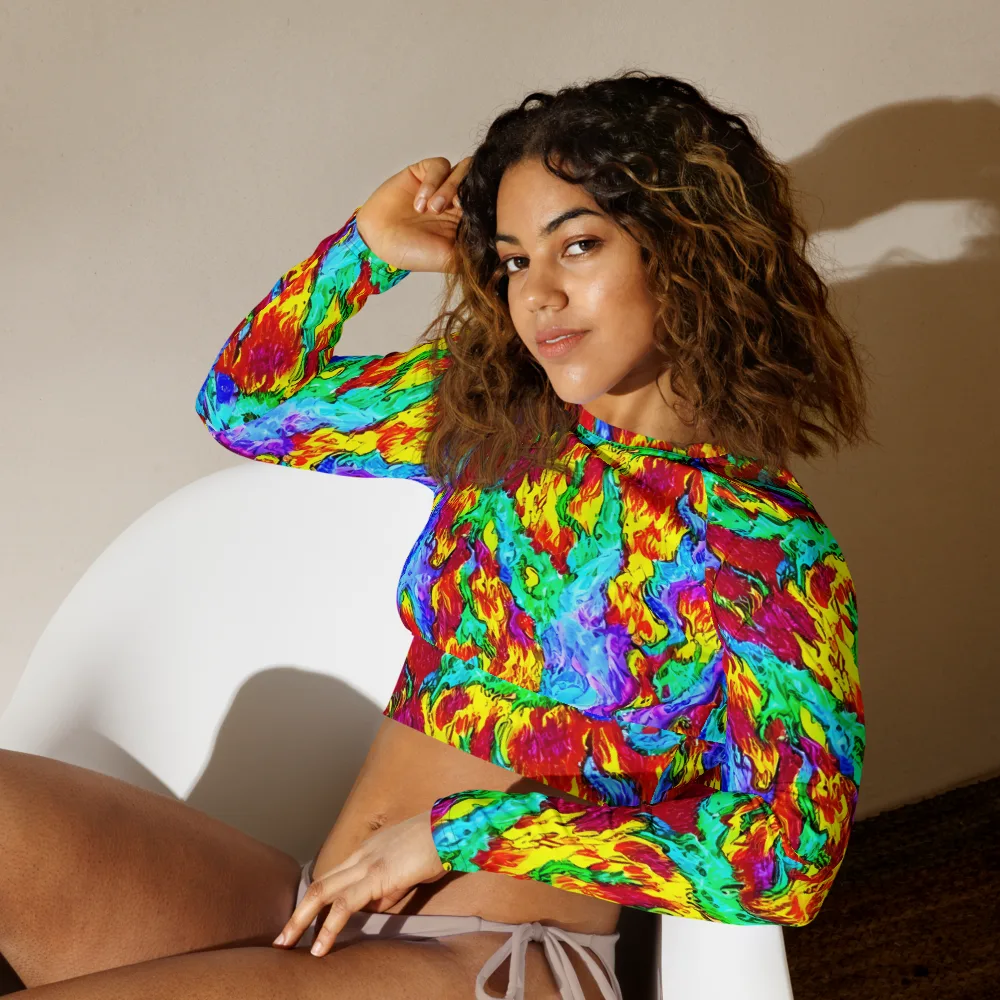Prismatic Blaze on Long Sleeve Crop Top — Left Front