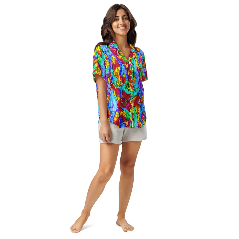 Prismatic Blaze on Women's Short Sleeve Pajama Top — Front