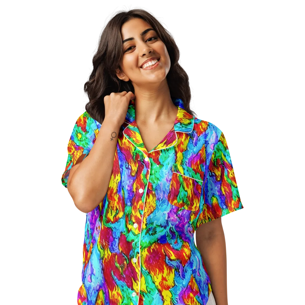 Prismatic Blaze on Women's Short Sleeve Pajama Top — Front
