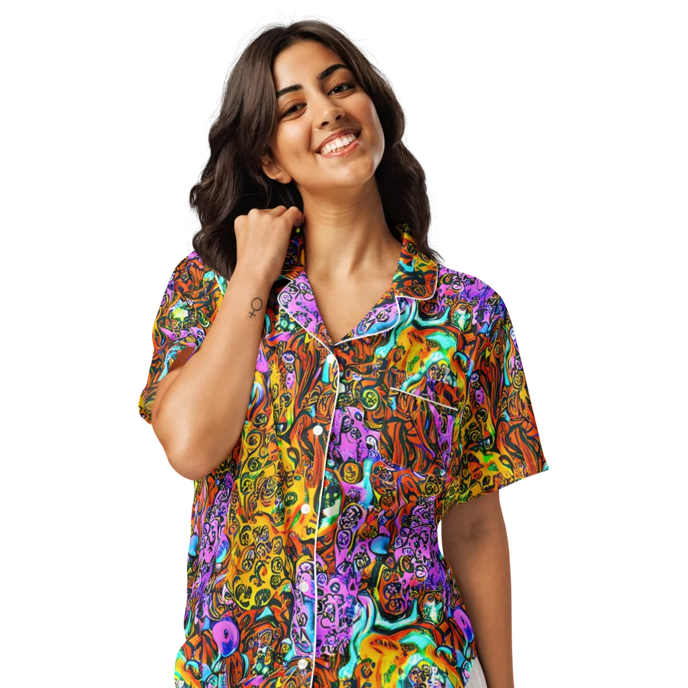 Orange Afterglow on Women's Short Sleeve Pajama Top — Front