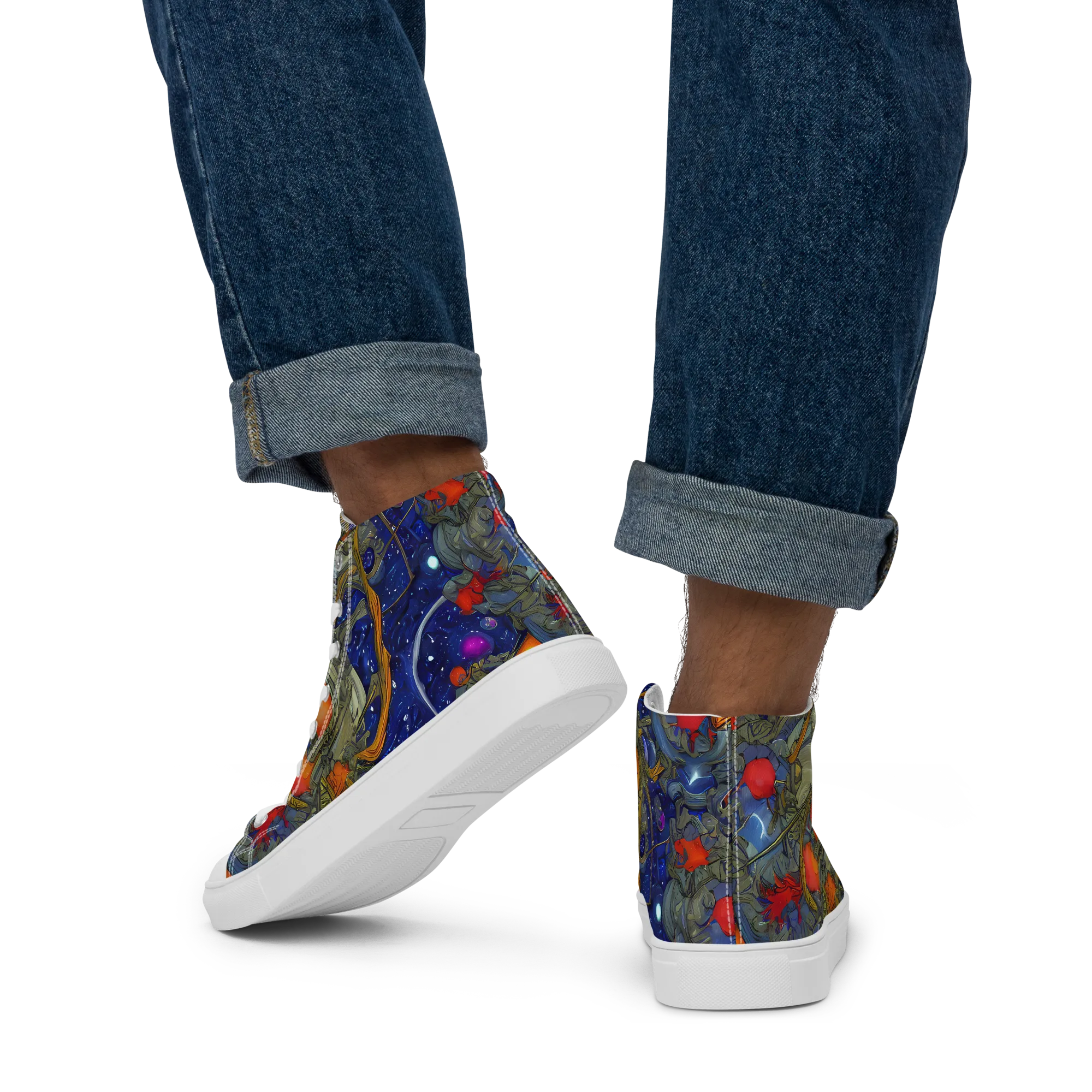 Astral Harvest on Men's High Top Canvas Shoes — Back