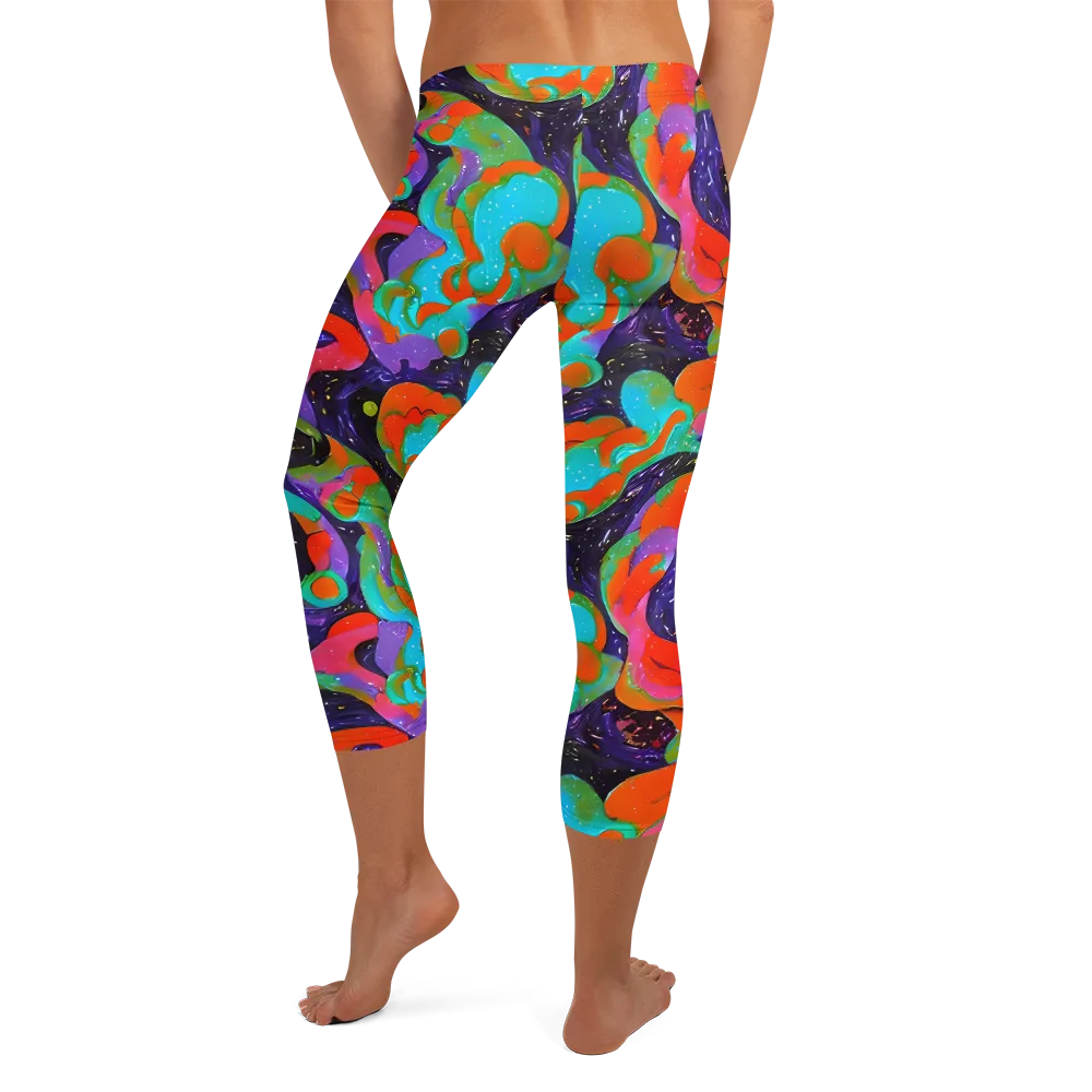 Indigo Citrus Riot on Capri Leggings — Back
