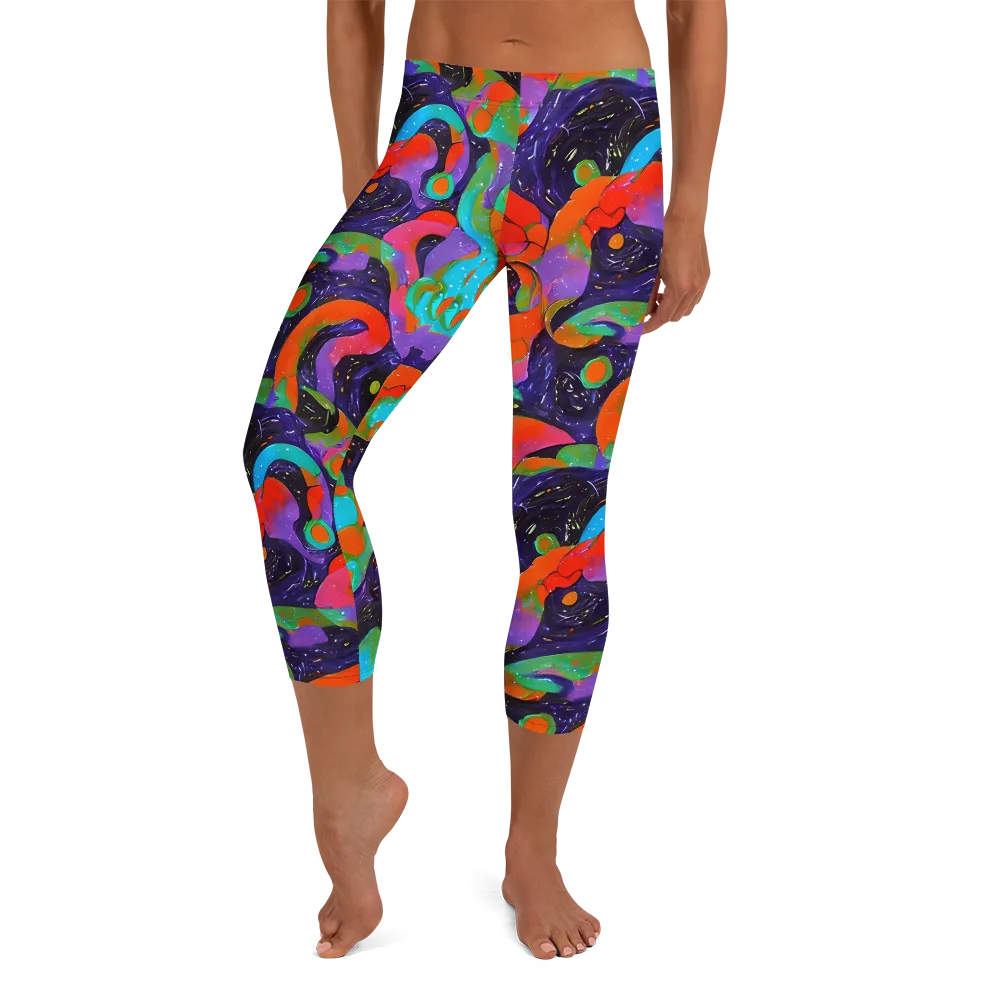 Indigo Citrus Riot on Capri Leggings — Front