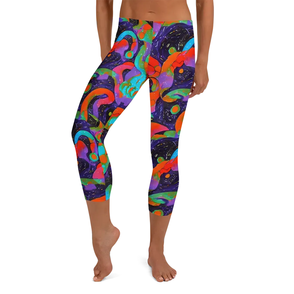 Indigo Citrus Riot on Capri Leggings — Front