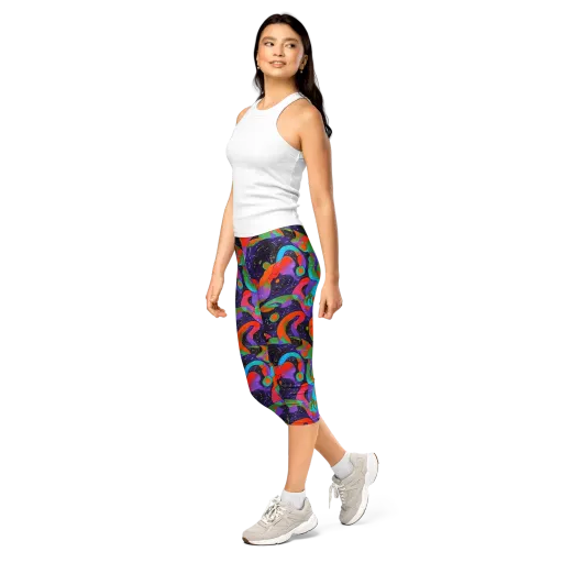 Indigo Citrus Riot on a Capri Leggings