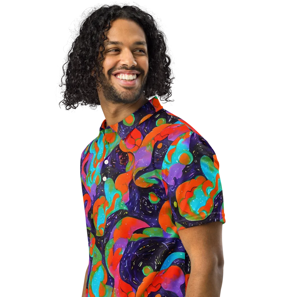 Indigo Citrus Riot on Men's Slim Fit Polo Shirt — Left Front