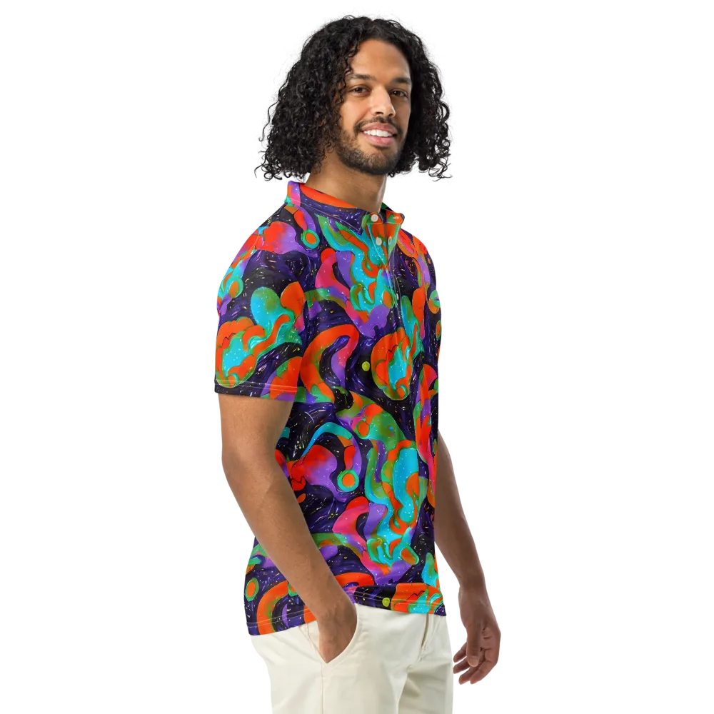 Indigo Citrus Riot on Men's Slim Fit Polo Shirt — Right Front