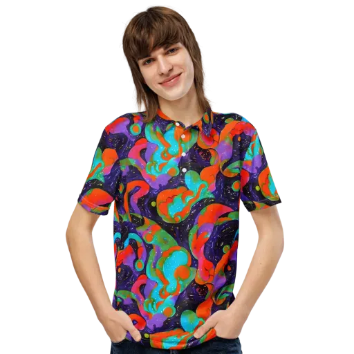 Indigo Citrus Riot on a Men's Slim Fit Polo Shirt