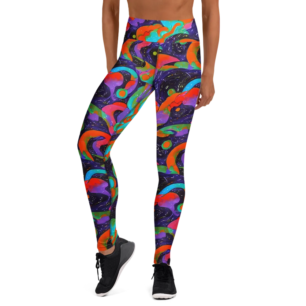 Indigo Citrus Riot on Yoga Leggings — Front