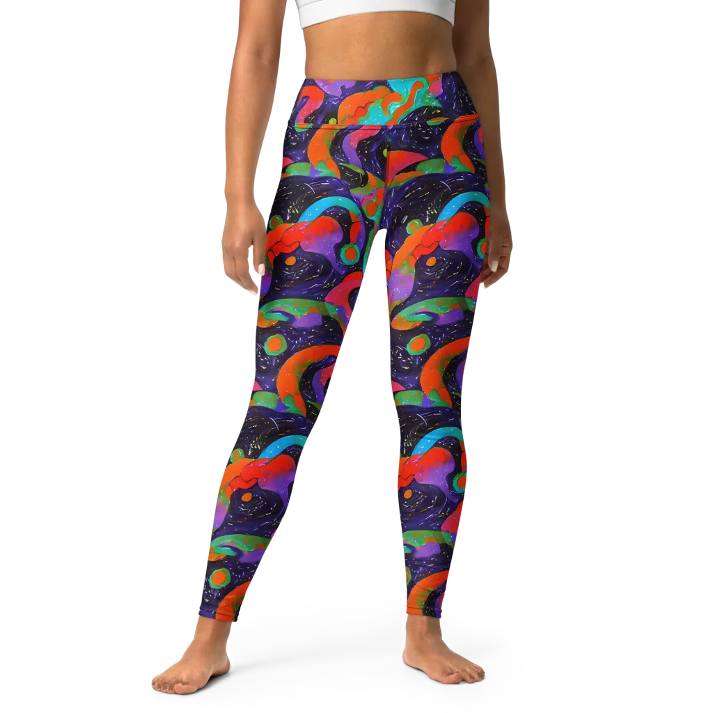 Indigo Citrus Riot on Yoga Leggings — Front