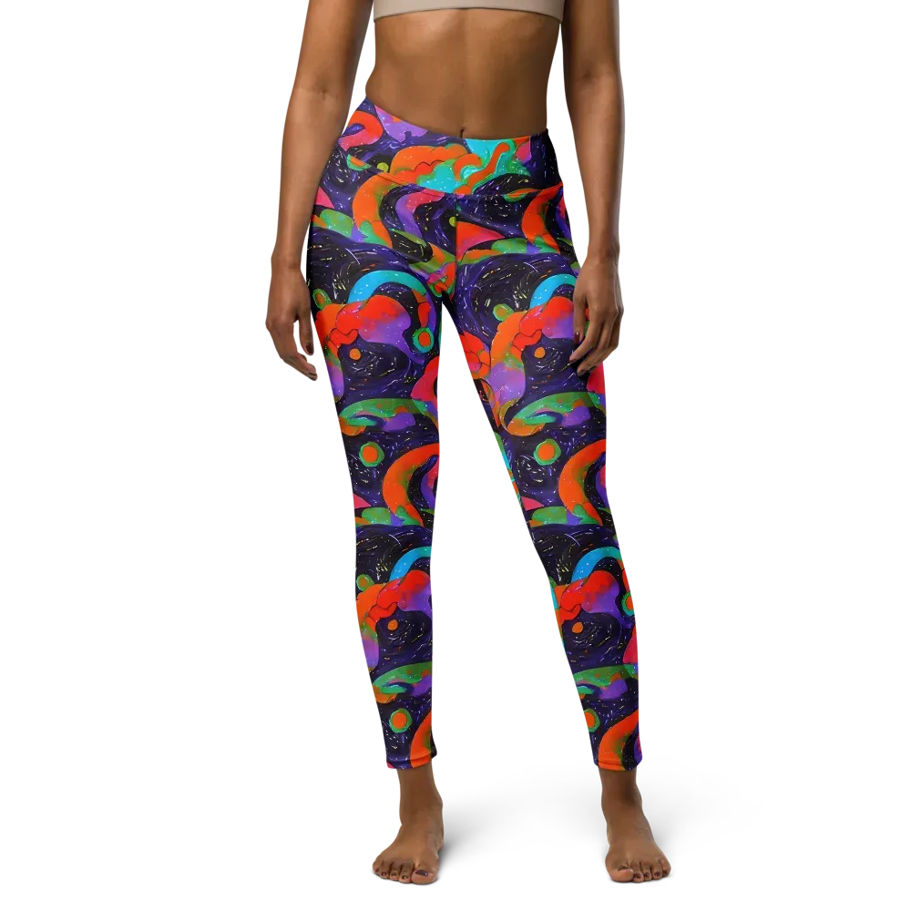 Indigo Citrus Riot on Yoga Leggings — Front